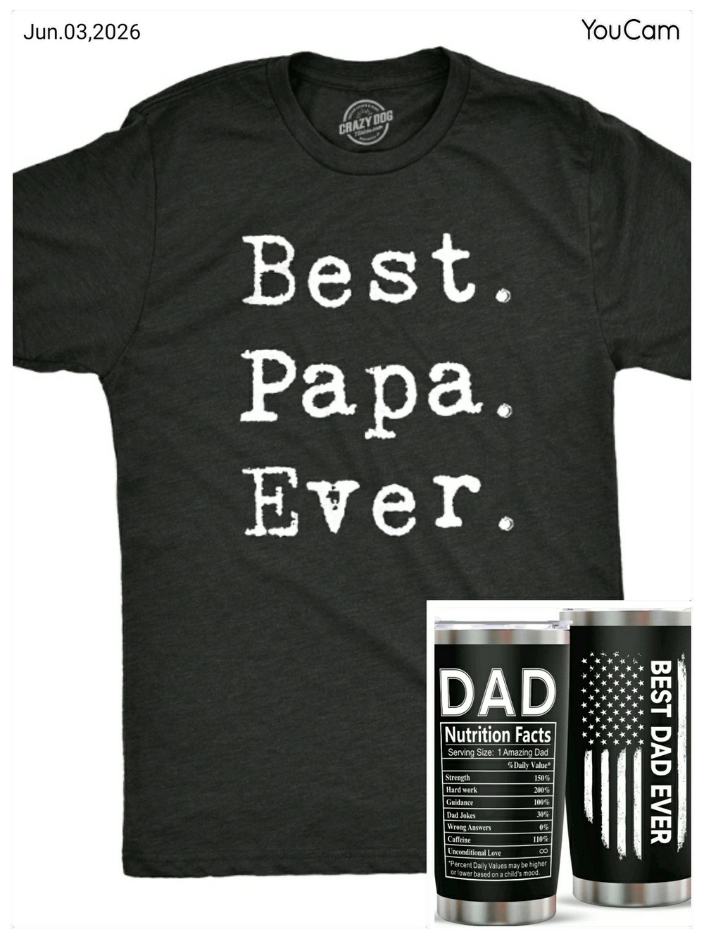 Fathers Day Best Papa Ever T‑Shirt - Black With Tumbler For DAD